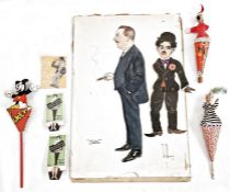 Leo Holland, early 20th century school pen and ink 'Mac', gentleman smoking a cigar, unframed, three