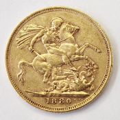 Victorian sovereign, Sydney mint 1880, scarce variety B.P in exergue, Marsh 117A