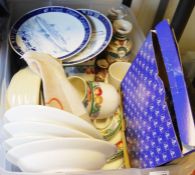 Five Porsgrund Norway collectors plates, a stoneware storage jar, a further stoneware lidded storage