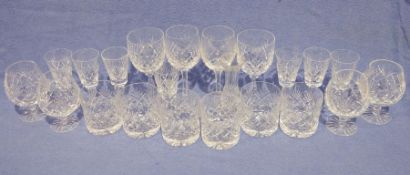 Quantity of cut glass wines, brandy glasses, champagne flutes, etc (3 boxes)