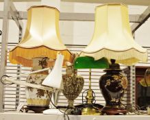 Howell & Co anglepoise lamp, a Chinese-style porcelain baluster-shaped table lamp with floral gilt