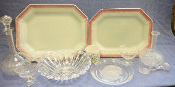 Set of four brass candlesticks, a quantity of Apt Rigo pottery bowls and further assorted china