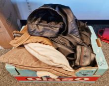 Pair of Pentax binoculars and assorted lady's clothing to include brown leather jacket, black