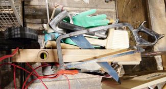Quantity of assorted tools to include hammers, saws, trowels, spirit measure, etc (1 box)