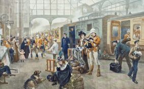 D Trevor-Bramson Watercolour  Continental scene, fishing boats returning to harbour, framed and