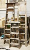 Three pairs of vintage wooden stepladders, 190cm (3)