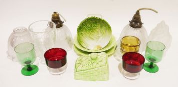 Webb Corbett cut glass vase, a Royal Doulton cut glass bowl, a pair of glass lamp shades and