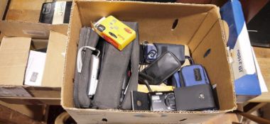 Pair of Pathescope 8x30 field binoculars, a vintage Kodax Brownie reflex flash holder, a Nikon