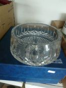 Large Waterford cut glass bowl with box, a tin samovar, a large copper bowl, assorted brass