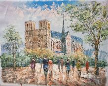J Bardot Oil on canvas Notre Dame, signed lower right, 43cm x 55cm  Dani(?)  Watercolour