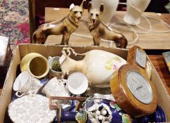 Two plaster models of Alsatians, a quantity of John Tams dinner plates and saucers and assorted