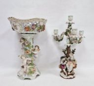 German (Carl Thieme) porcelain flower encrusted comport, blue cross and T mark, pierced, on three