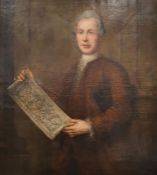 Late 18th/early 19th century school Oil on canvas Portrait of a gentleman in brown coat holding