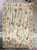 Kashmiri hand stitch cream ground wool chain rug with floral pattern to single floral border, 88cm x