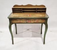 Mid 20th century French-style writing desk with floral painted decoration over single drawer with
