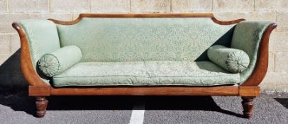 William IV rosewood framed sofa in green floral upholstery, 216cm wide approx.