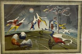 After John Tunnard (1900-1971) Lithograph 'Holiday', signed and dated lower right corner, framed and