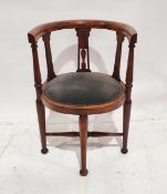 Edwardian mahogany and satinwood banded tub chair with upholstered studded seat
