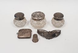 Early 20th century silver-lidded cut glass dressing table pot with repousse decoration, Birmingham