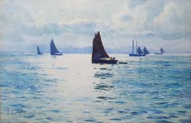 John McDougal (British 1880-1934) Watercolour Coastal scene with sailboats, signed and dated 1906