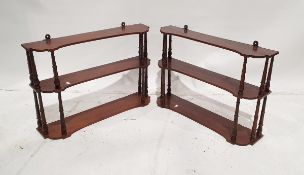 Pair of Victorian mahogany three-tier wall-hanging shelving units, 46cm high x 68cm wide x 17cm deep