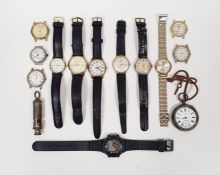 Ephemera to include cigarette cards, a tray of assorted British and foreign coinage and wristwatches