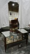 French Art Deco dressing table in a mirrored finish, the long main mirror tapering to the mirrored
