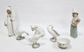 Four Lladro models of animals and two figures of girls, 20th century, printed blue marks