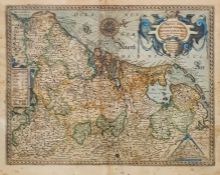 Johannes Janssonius (1588-1664) Hand coloured and engraved map of the lower German provinces, framed