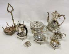 Quantity of silver plate to include teapot, coffee pot, loose flatware, milk jugs (1 box)