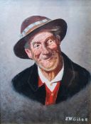 J W Giles  Oil on board Portrait study of a jovial elderly gentleman signed lower right, framed