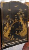 Early to mid 20th century Chinese style black lacquered wardrobe, the shaped front decorated with
