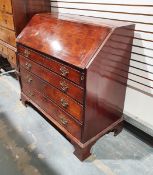 Georgian mahogany fall-front bureau, the interior fitted with pigeonholes, drawers and a cupboard,