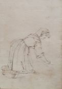 Bartolomeo Pinelli (Italian, 1781-1835) Pencil and ink Study of a woman washing clothes, signed on