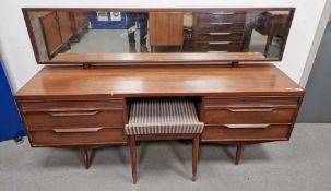 Mid century teak White & Newton dressing table H 106cm X W 167cm X D 40.5cm with matching stool
