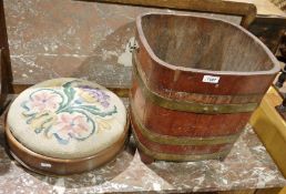 Barrel-shaped brass-mounted jardiniere, stamped 'AH Alex Hamilton, RD431865' to underside, 34.5cm