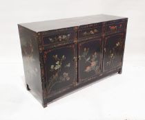 Chinese chinoiserie-style lacquered sideboard, allover floral branch decorated within line and key