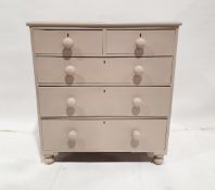 Victorian painted pine chest of drawers with two shorts above three long drawers, with turned bun