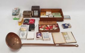 Large copper ladle, Paris commode transport map, various card games and other collectables (1 box)