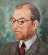 20th century school Oil on board Portrait of a man with glasses wearing suit and tie, unsigned, 36.