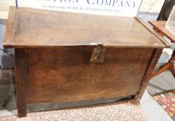 17th century oak coffer of plain form, 126cm wide x 76cm high with iron lock Condition Report
