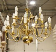 20th century brass-effect two-tier electrolier