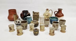 Collection of studio pottery, including six Bongate (Scotland) stoneware footed cups, a stoneware