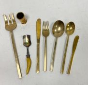 Loose set of gilt coloured flatware marked Thailand and other flatware items (1 box)