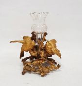 Glass and gilt metal epergne, the base with two birds amongst fruit and branches, marked '?? 3410'