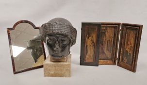 Tortoiseshell inlaid arched rectangular mirror, 19th century, with ebonised easel back, 36.2cm high,