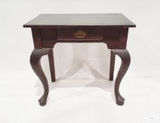 Dark stained wood side table having single frieze drawer, on cabriole supports, 81cm wide approx.
