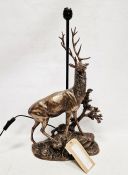 Large metal table lamp, the support in the form of a stag, with a sculptural bronzed base 59cm