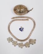 Quantity of silver jewellery and a silver egg-shaped tea strainer