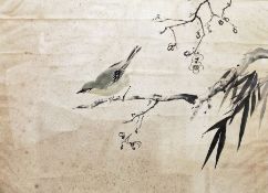 Japanese school (20th century)  Watercolour Forest scene with waterfall, indistinctly signed and